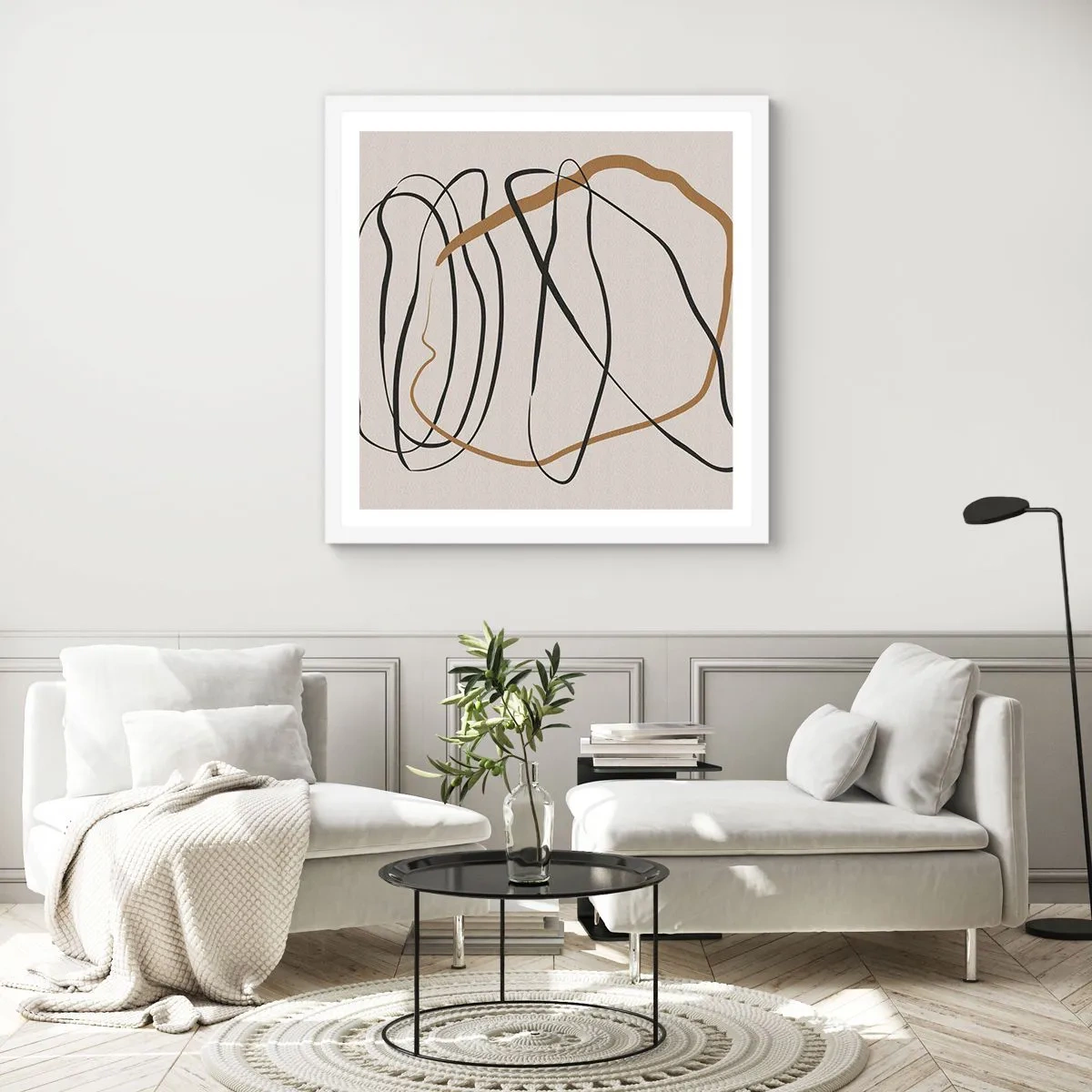 Affiche dans un cadre blanc - Poster - Composition – danse en boucle - 40x40 cm