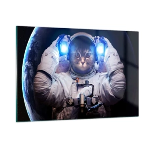 Impression sur verre - Image sur verre - Un cosmonaute à tête de chat dans l'espace - 120x80cm - Houston, vous avez un problème - Décoration murale moderne pour le salon et la chambre ARTTOR