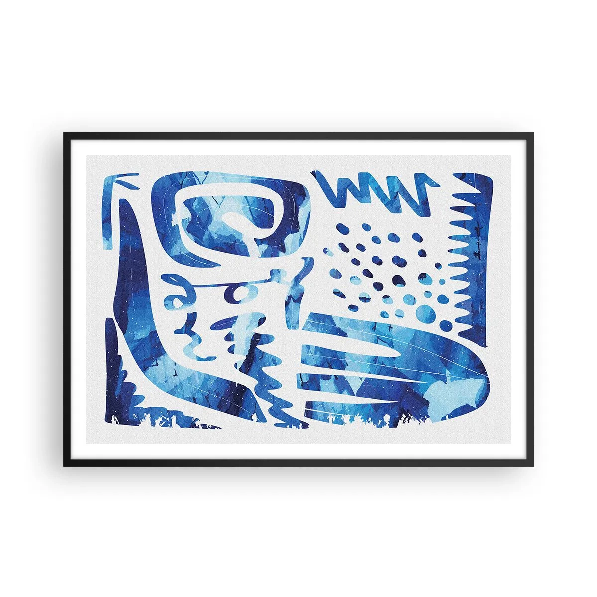 Affiche dans un cadre noir - Poster - Motif abstrait dans les tons de bleu - 100x70cm - Retour aux racines - Décoration murale moderne pour le salon et la chambre ARTTOR