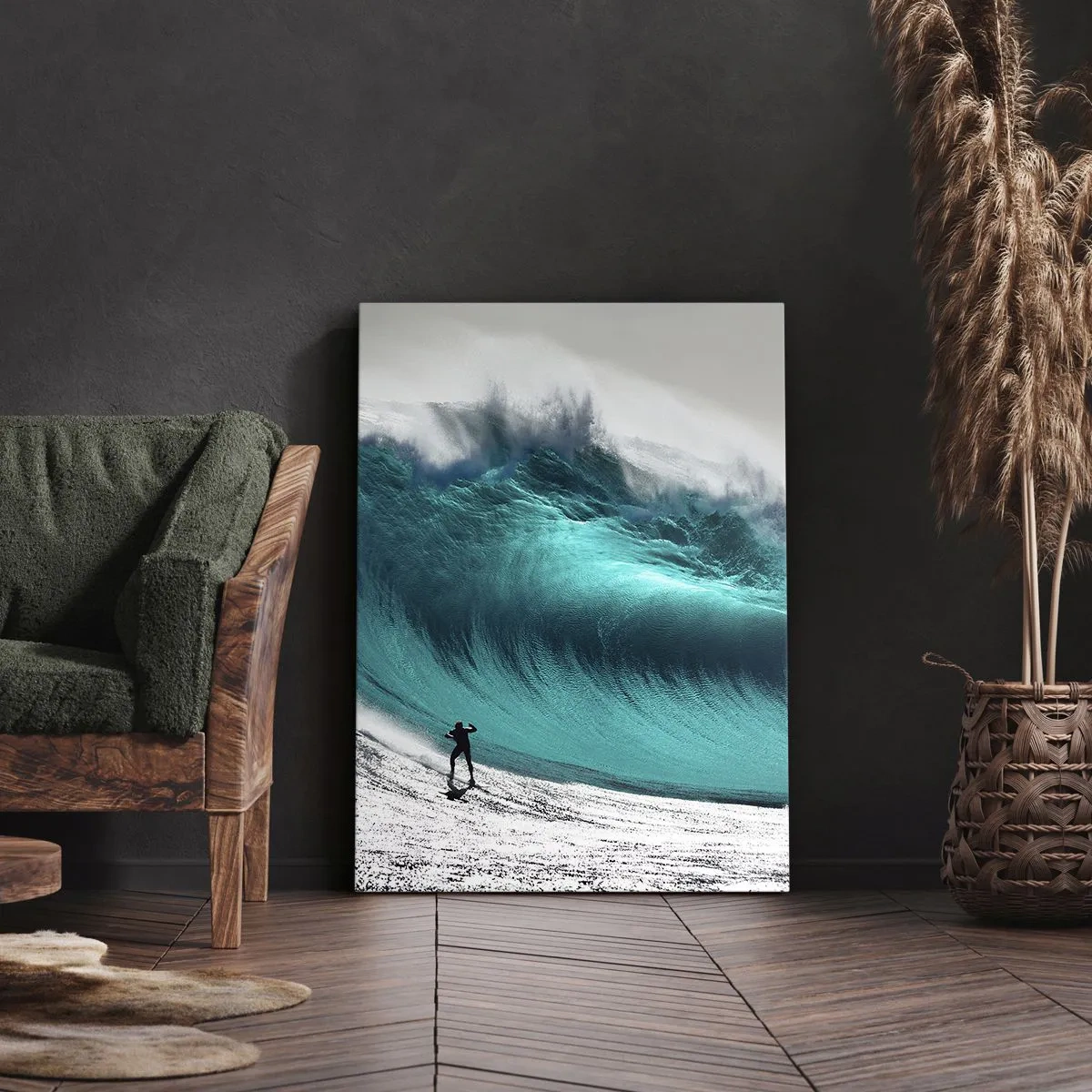 Impression sur toile - Image sur toile - Surfeur devant une énorme vague - 50x70cm - Challenge accepté - Décoration murale moderne pour le salon et la chambre ARTTOR