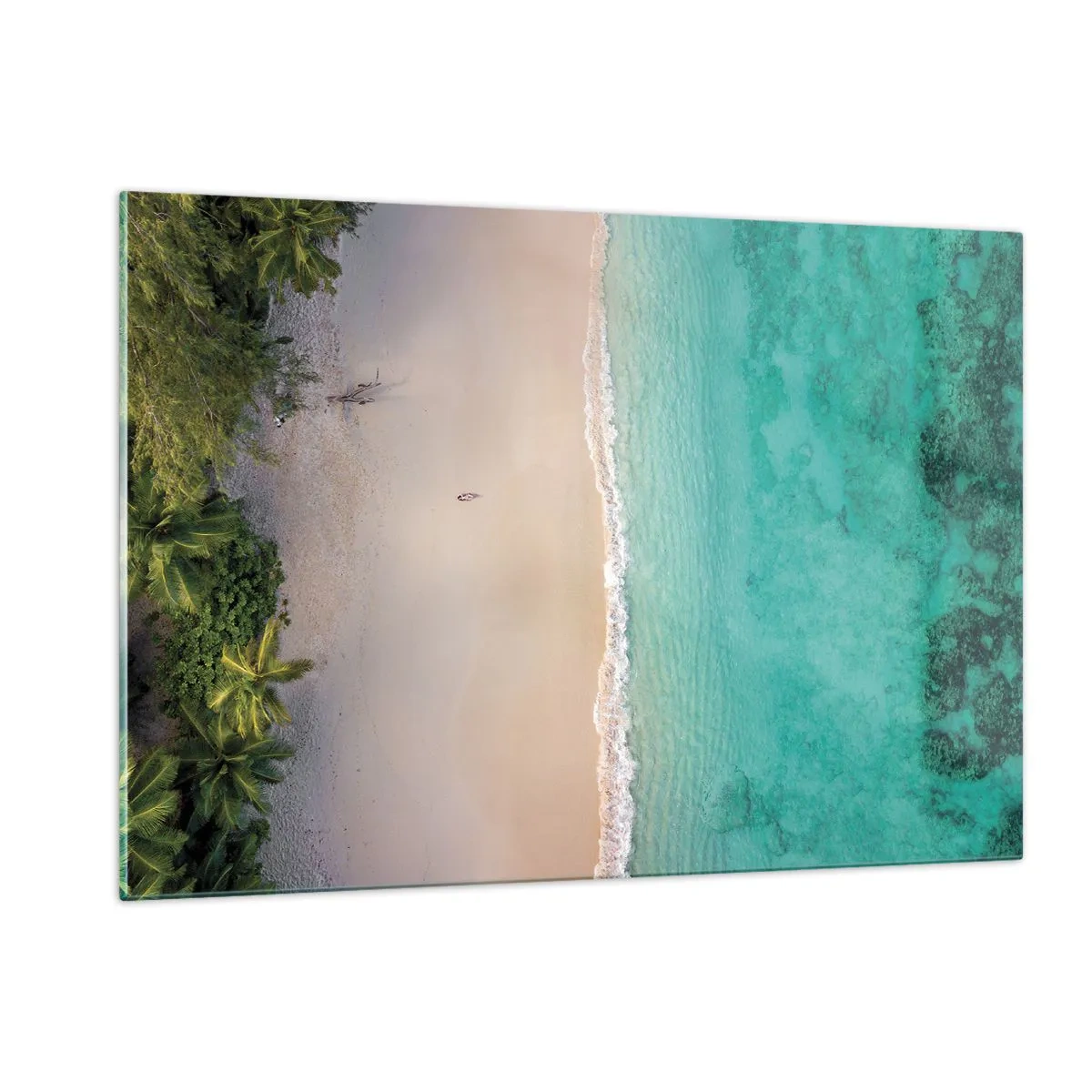Impression sur verre - Image sur verre - Vue aérienne d'une plage tropicale et d'une mer turquoise - 120x80cm - Plage paradisiaque - Décoration murale moderne pour le salon et la chambre ARTTOR