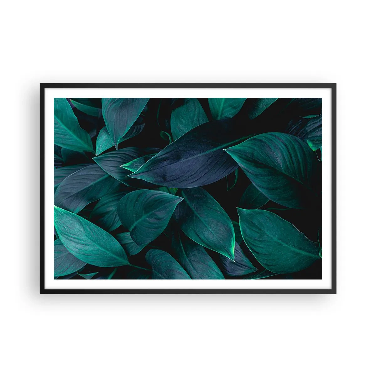 Affiche dans un cadre noir - Poster - Gros plan de feuilles vertes sur fond sombre - 100x70cm - le vert lui-même - Décoration murale moderne pour le salon et la chambre ARTTOR