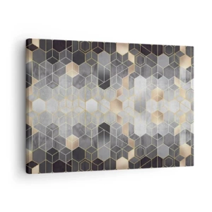 Impression sur toile - Image sur toile - Motif géométrique dans des tons dorés - 70x50cm - Composition de diamants - Décoration murale moderne pour le salon et la chambre ARTTOR