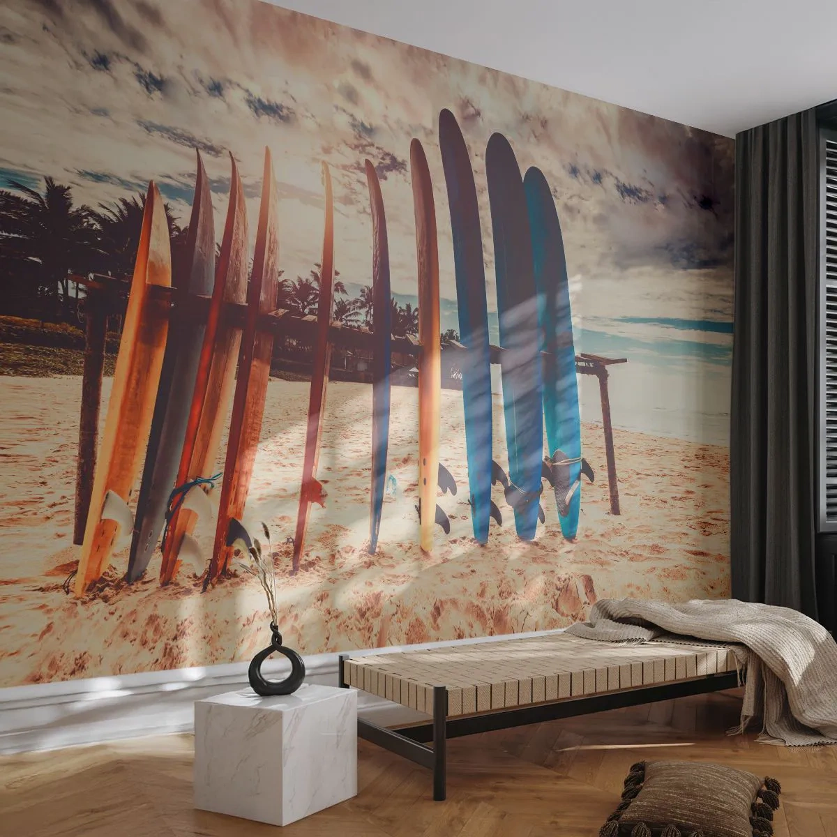 Papier Peint Photo Premium Sand - Bonne nuit, à demain - Surfant, Paysage, Planche de surf - 350x256 cm