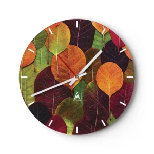 Horloge murale - Pendule murale - Feuilles colorées disposées dans une composition automnale dense - 30x30cm - Mozaique printannière - Décoration murale moderne pour le salon, la cuisine et la chambre ARTTOR