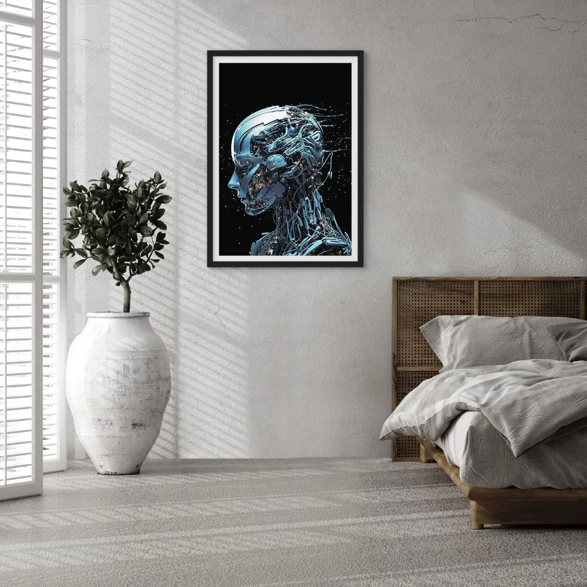 Affiche dans un cadre noir - Poster - Figure cybernétique au style futuriste - 50x70cm - La technologie est une femme - Décoration murale moderne pour le salon et la chambre ARTTOR