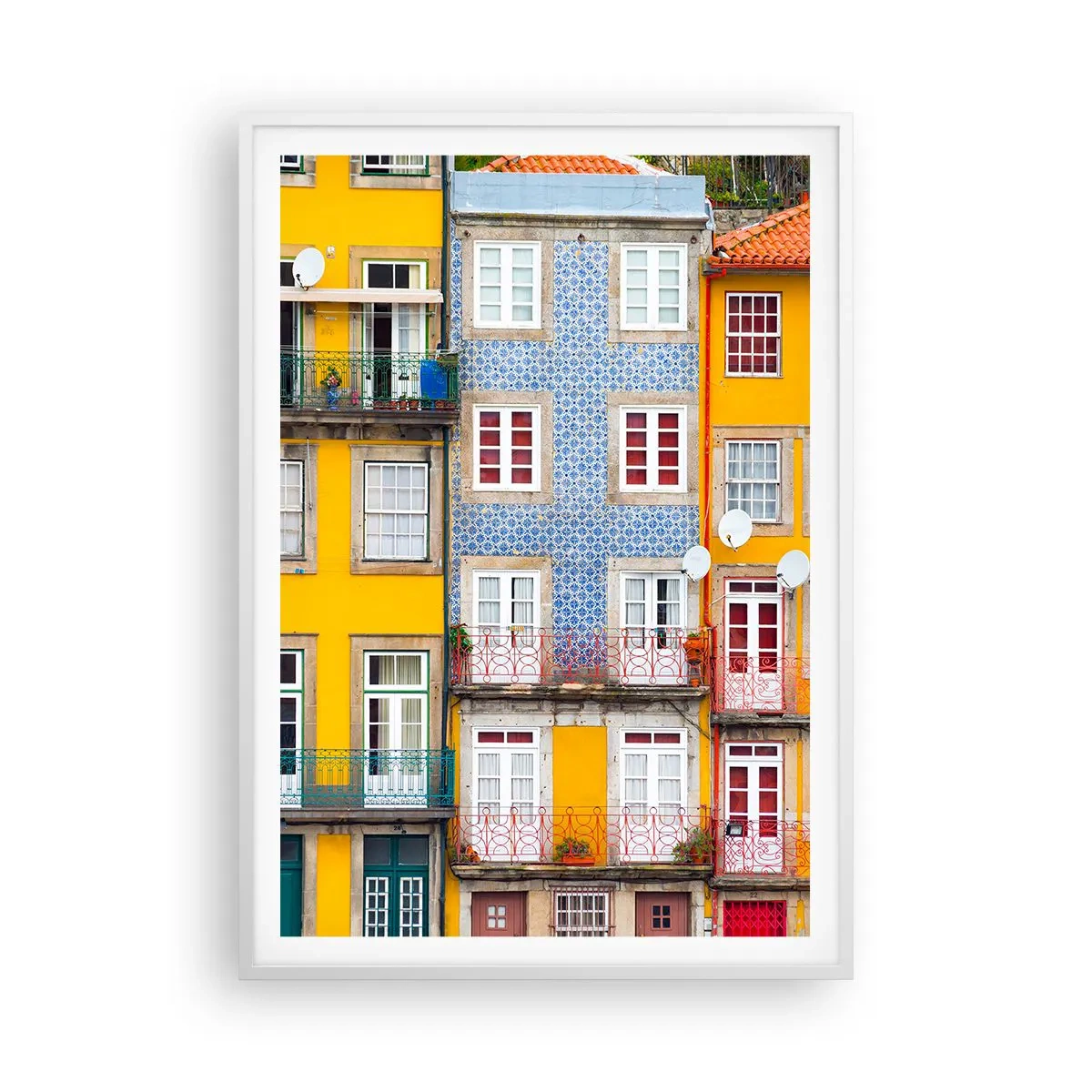Affiche dans un cadre blanc - Poster - Couleurs de vieille ville - 70x100 cm