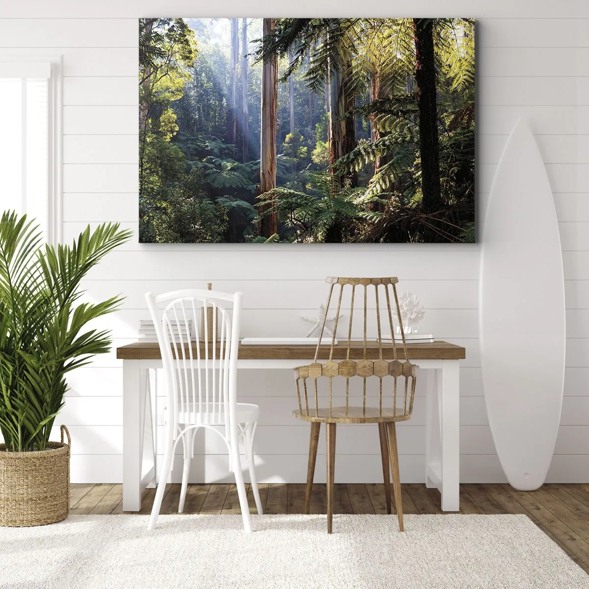 Impression sur toile - Image sur toile - Forêt tropicale illuminée par les rayons du soleil - 120x80cm - Fable de la forêt - Décoration murale moderne pour le salon et la chambre ARTTOR