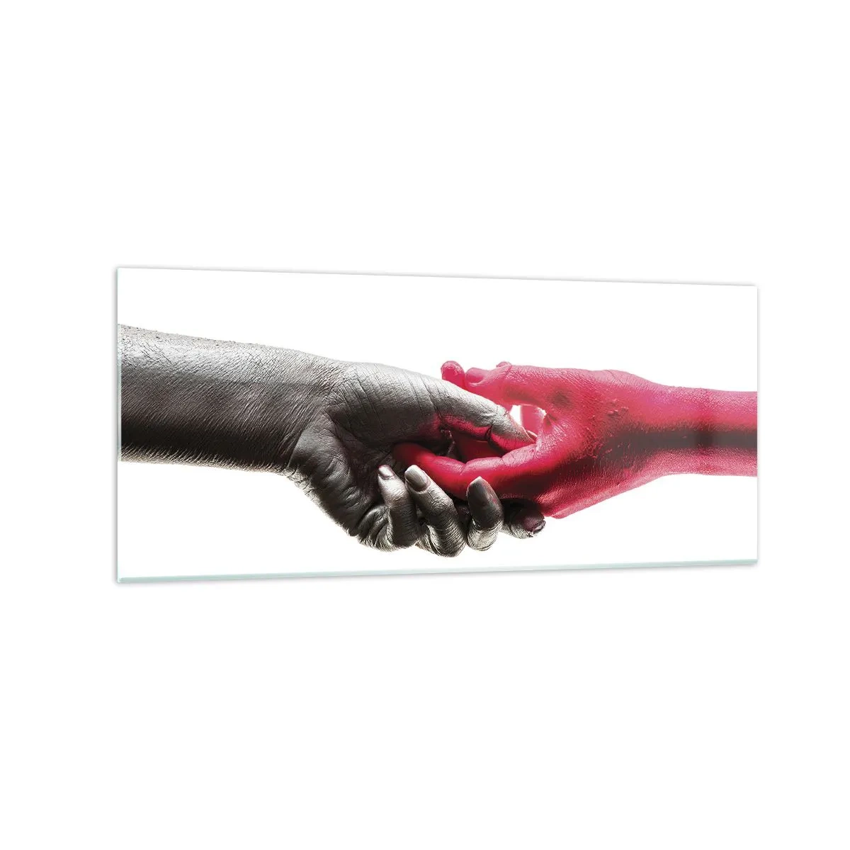 Impression sur verre - Image sur verre - Aiguilles symboliques en argent et rouge - 120x50cm - Ensemble, bien que différents - Décoration murale moderne pour le salon et la chambre ARTTOR