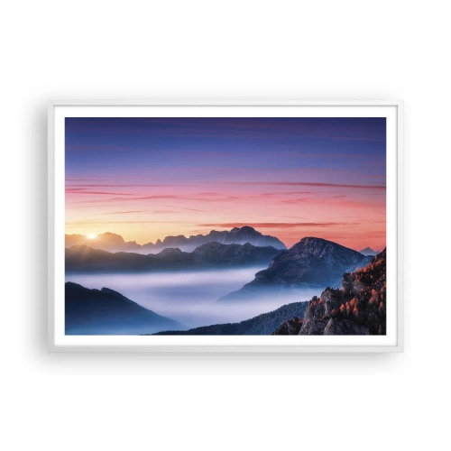 Affiche dans un cadre blanc - Poster - Au-dessus des vallées - 100x70 cm