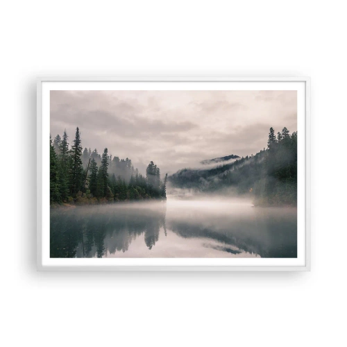 Affiche dans un cadre blanc - Poster - Reflet dans le brouillard - 100x70 cm