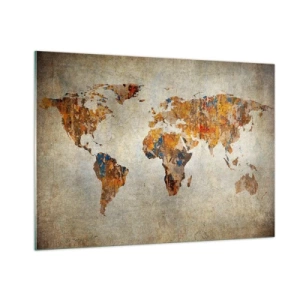 Impression sur verre - Image sur verre - Carte du monde artistique aux tons chauds - 100x70cm - Un monde vraiment immense - Décoration murale moderne pour le salon et la chambre ARTTOR