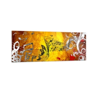 Impression sur verre - Image sur verre - Notes de musique abstraites sur un fond coloré avec des ornements - 140x50cm - Que la musique coule - Décoration murale moderne pour le salon et la chambre ARTTOR