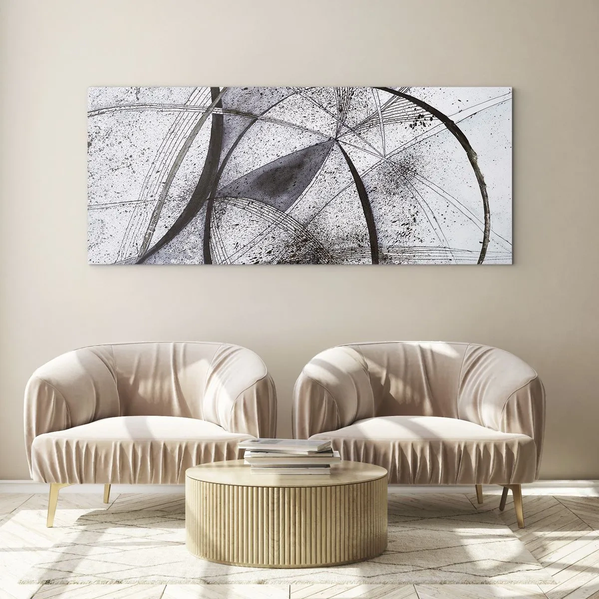 Impression sur verre - Image sur verre - Lignes et formes abstraites dans des tons de gris et de noir - 140x50cm - Fantaisie futuriste - Décoration murale moderne pour le salon et la chambre ARTTOR