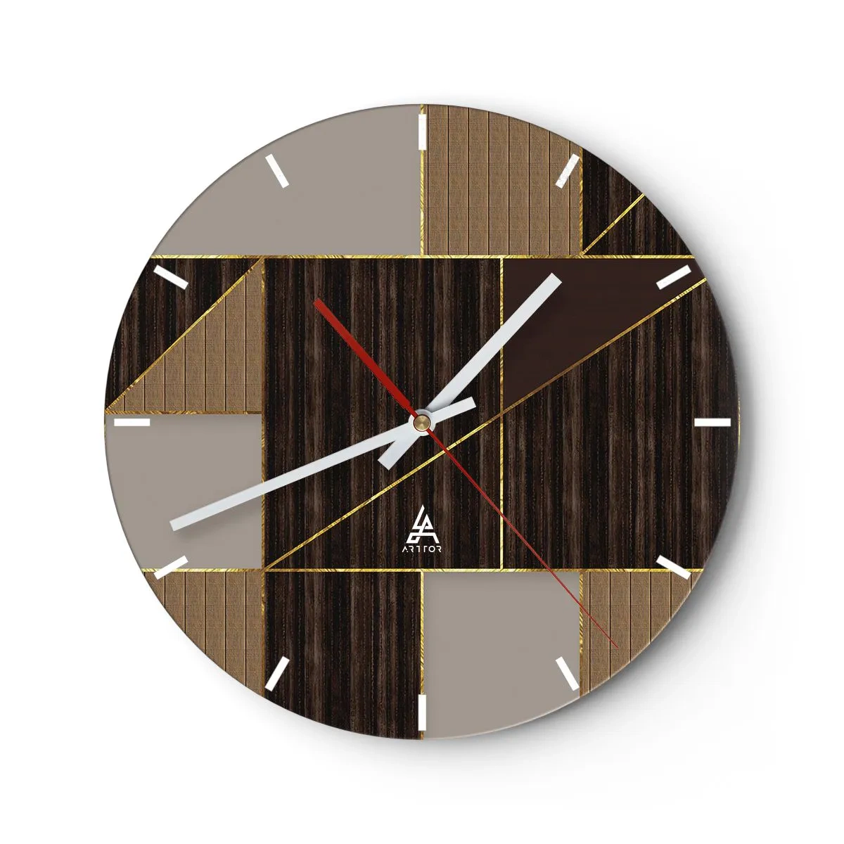 Horloge murale - Pendule murale - Mosaïque moderne avec des lignes marron, beige et dorées - 30x30cm - Mozaique de bronze et d'or - Décoration murale moderne pour le salon, la cuisine et la chambre ARTTOR