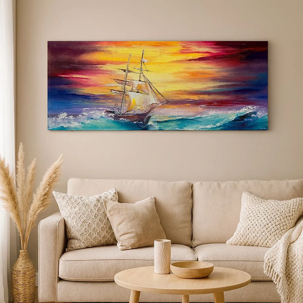 Impression sur toile - Image sur toile - Courageusement sous les vagues - 100x40 cm