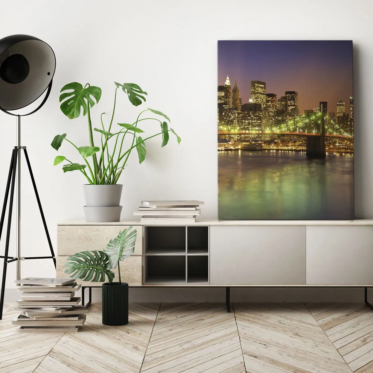 Impression sur toile - Image sur toile - Pont illuminé dans une ville moderne la nuit - 50x70cm - Ici la lumière ne s'éteint jamais - Décoration murale moderne pour le salon et la chambre ARTTOR