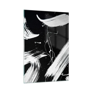 Impression sur verre - Image sur verre - Traits blancs abstraits sur fond noir - 80x120cm - Briser les ténèbres - Décoration murale moderne pour le salon et la chambre ARTTOR
