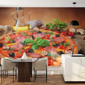 Papier Peint Autocollant Deluxe Sticker - Avec une vraie saveur italienne - La gastronomie, Pizza, Italie - 500x350 cm