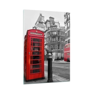 Impression sur verre - Image sur verre - Cabine téléphonique rouge et bus à Londres - 50x70cm - Le plus rouge d'Europe - Décoration murale moderne pour le salon et la chambre ARTTOR