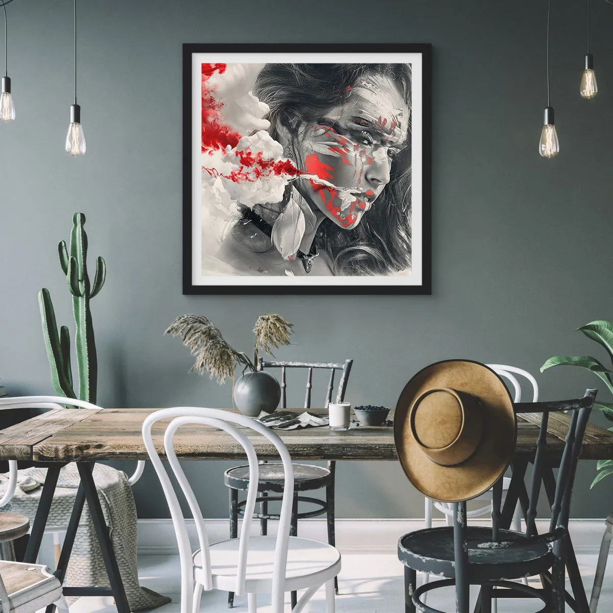 Affiche dans un cadre noir - Poster - Dans les fumées de l'absurde - 60x60 cm