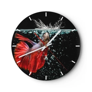 Horloge murale - Pendule murale - Un poisson rouge dans une prise de vue dynamique avec de l'eau et des bulles - 30x30cm - Vous avez trois vœux - Décoration murale moderne pour le salon, la cuisine et la chambre ARTTOR