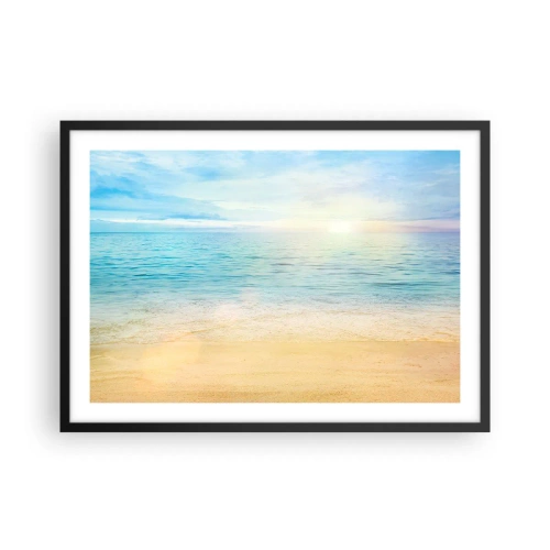 Affiche dans un cadre noir - Poster - Une plage avec une mer turquoise et un ciel clair - 70x50cm - Le grand bleu - Décoration murale moderne pour le salon et la chambre ARTTOR