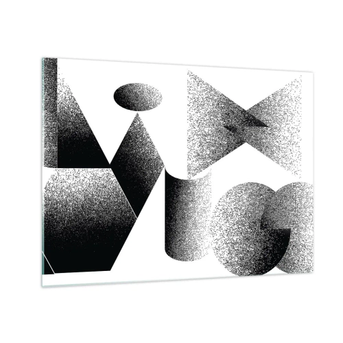 Impression sur verre - Image sur verre - Abstraction en noir et blanc avec des formes géométriques - 70x50cm - Angles et ovales - Décoration murale moderne pour le salon et la chambre ARTTOR
