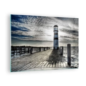 Impression sur verre - Image sur verre - Un phare contre un ciel dramatique - 70x50cm - Marins, je vous attend - Décoration murale moderne pour le salon et la chambre ARTTOR