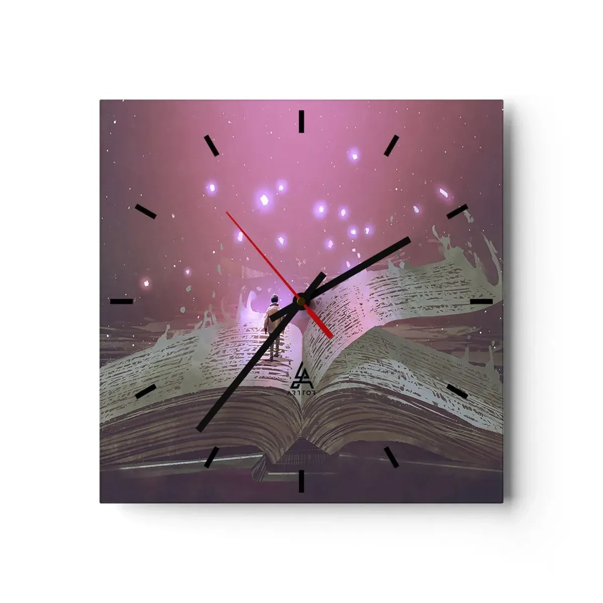 Horloge murale - Pendule murale - Une silhouette marche sur un livre ouvert dans une lumière magique. - 30x30cm - Invitation à un autre monde - lisez ! - Décoration murale moderne pour le salon et la chambre ARTTOR
