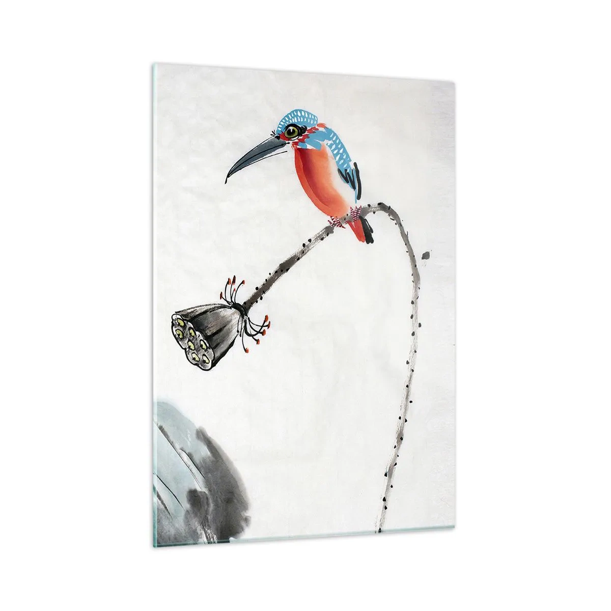 Impression sur verre - Image sur verre - Illustration d'un oiseau coloré et d'une libellule sur fond de végétation - 50x70cm - La vie du champ - Décoration murale moderne pour le salon et la chambre ARTTOR