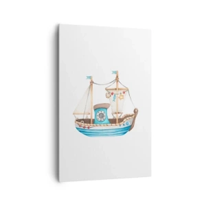 Impression sur toile - Image sur toile - Illustration d'un navire aux couleurs pastel sur fond blanc - 80x120cm - Ohé, l'aventure ! - Décoration murale moderne pour le salon et la chambre ARTTOR
