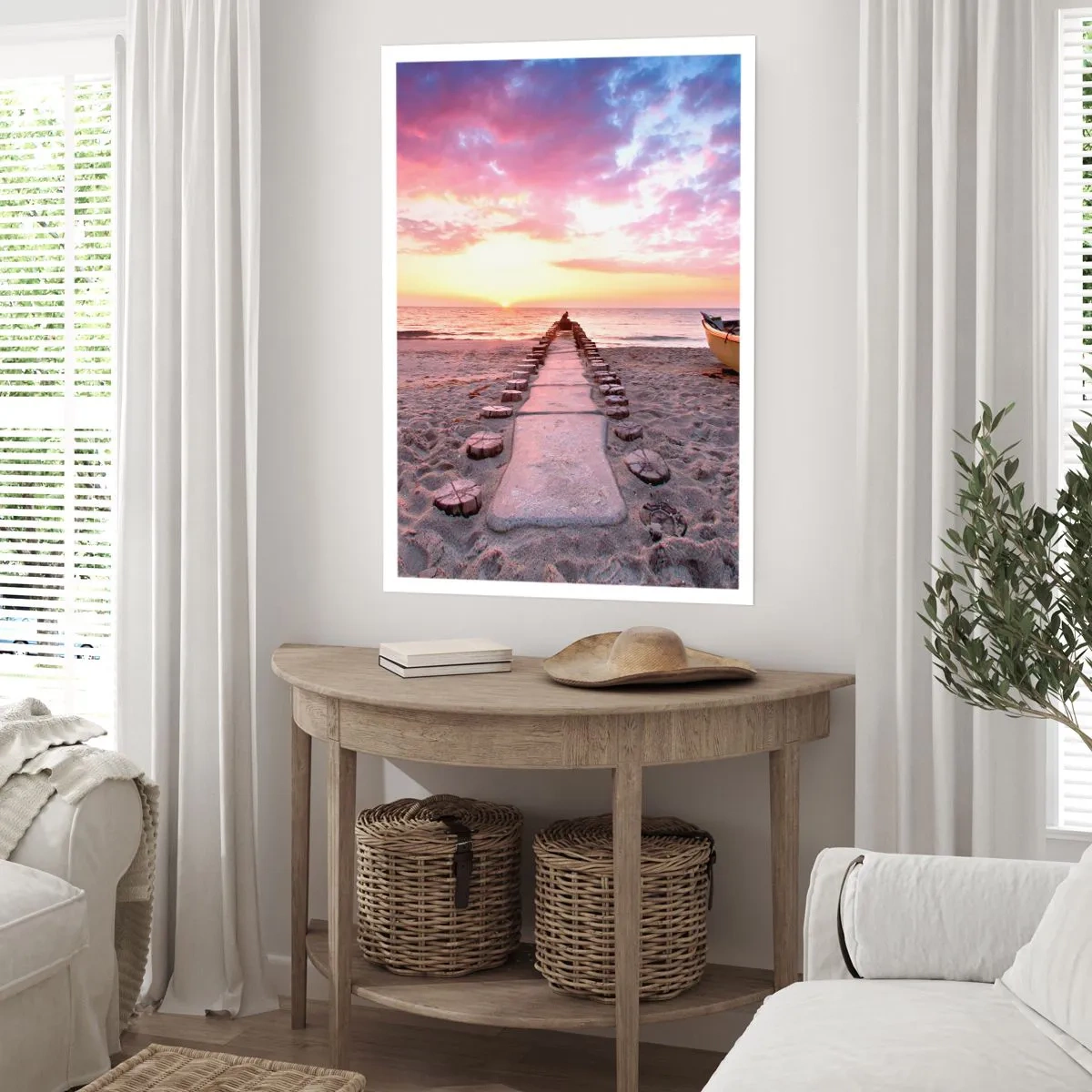 Affiche - Poster - Chemin de plage au coucher du soleil - 50x70cm - Moment d'expérience profonde - Décoration murale moderne pour le salon et la chambre ARTTOR