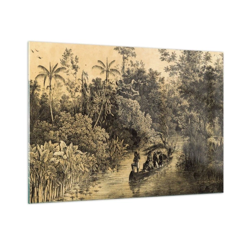 Impression sur verre - Image sur verre - Impression rétro représentant un voyage à travers la jungle - 100x70cm - Expédition à la source - Décoration murale moderne pour le salon et la chambre ARTTOR