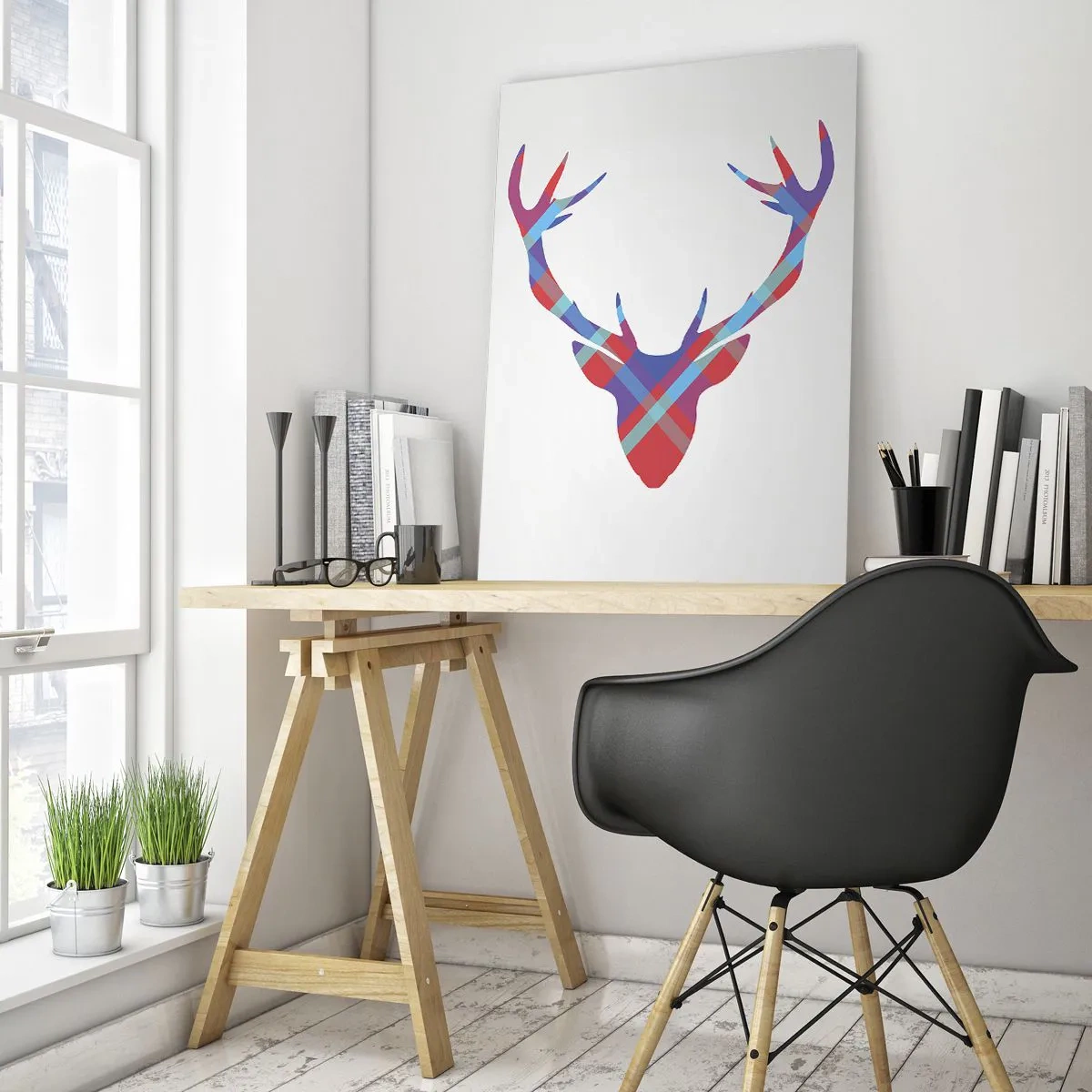 Impression sur verre - Image sur verre - Image géométrique d'un cerf sur fond clair - 80x120cm - Cerf écossais - Décoration murale moderne pour le salon et la chambre ARTTOR