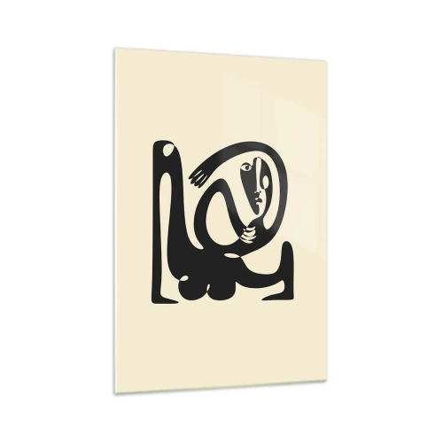 Impression sur verre - Image sur verre - Une figure abstraite en noir sur fond beige - 70x100cm - Presque du Picasso - Décoration murale moderne pour le salon et la chambre ARTTOR