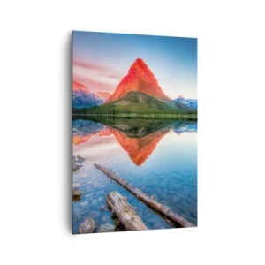 Impression sur toile - Image sur toile - Une montagne se reflétant dans un lac au coucher du soleil - 70x100cm - Chaleur et fraicheur - Décoration murale moderne pour le salon et la chambre ARTTOR