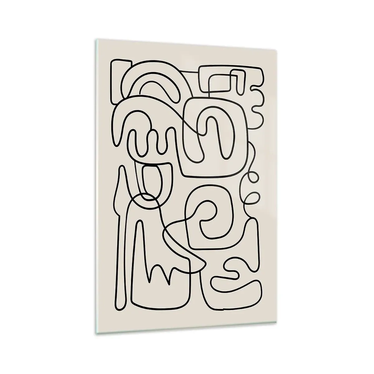 Impression sur verre - Image sur verre - Motif d'art linéaire abstrait en noir sur fond clair - 80x120cm - Suivez les indices - Décoration murale moderne pour le salon et la chambre ARTTOR