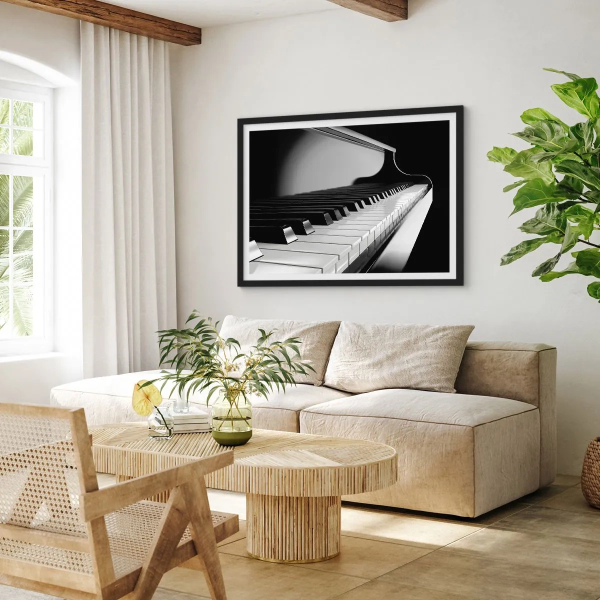 Affiche dans un cadre noir - Poster - Touches de piano dans une élégante photo en noir et blanc - 70x50cm - Harmonie des formes et des couleurs - Décoration murale moderne pour le salon et la chambre ARTTOR
