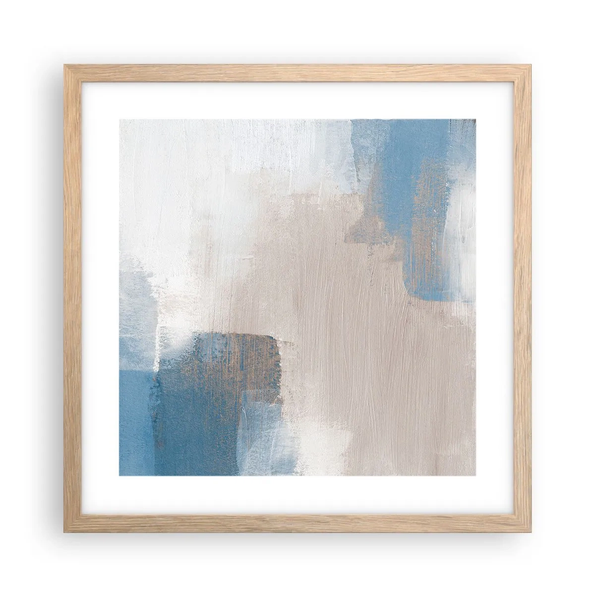 Affiche dans un chêne clair - Poster - Abstraction rose derrière un rideau de bleu - 40x40 cm