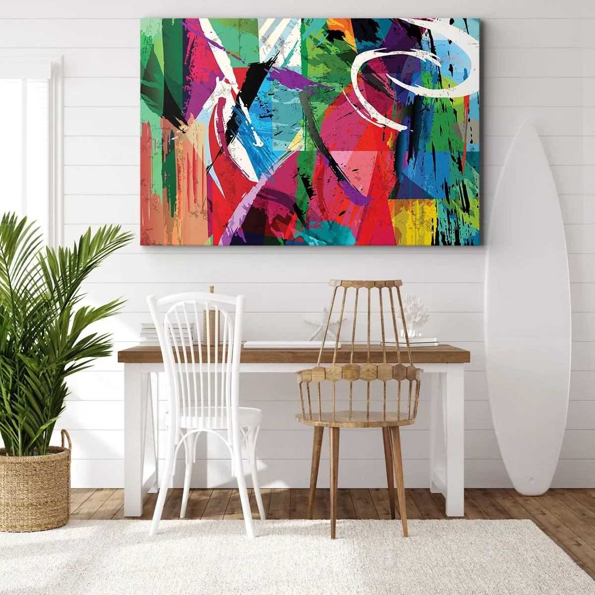 Impression sur toile - Image sur toile - Abstraction colorée avec des coups de pinceau dynamiques - 70x50cm - Rapide, vif et bondissant - Décoration murale moderne pour le salon et la chambre ARTTOR