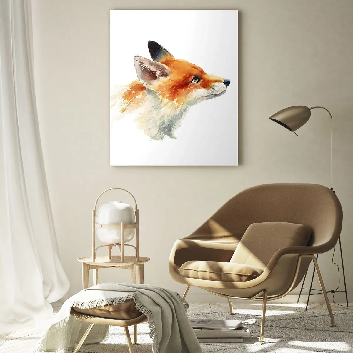 Impression sur verre - Image sur verre - Renard roux en style aquarelle sur fond blanc - 80x120cm - Vous ne pouvez jamais être trop prudent - Décoration murale moderne pour le salon et la chambre ARTTOR