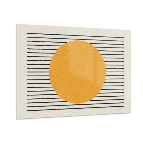 Impression sur verre - Image sur verre - Un cercle orange sur un fond de lignes noires horizontales sur fond beige. - 100x70cm - Le pouvoir de la simplicité - Décoration murale moderne pour le salon et la chambre ARTTOR