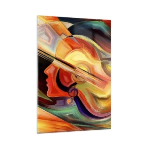 Impression sur verre - Image sur verre - Portrait abstrait avec une guitare et des notes de musique en arrière-plan - 50x70cm - Tout va bien - Décoration murale moderne pour le salon et la chambre ARTTOR