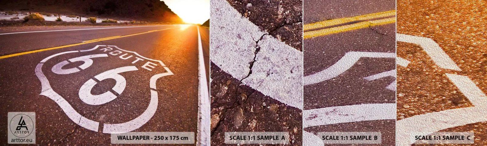 Échantillon de Papier Peint Premium Sand - Célèbre Route 66 - Etats-Unis, Automobile, Route 66 - 100x30 cm