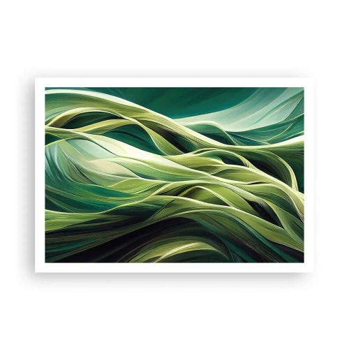 Affiche - Poster - Lignes dynamiques dans des tons de vert - 100x70cm - Jeu de vert abstrait - Décoration murale moderne pour le salon et la chambre ARTTOR