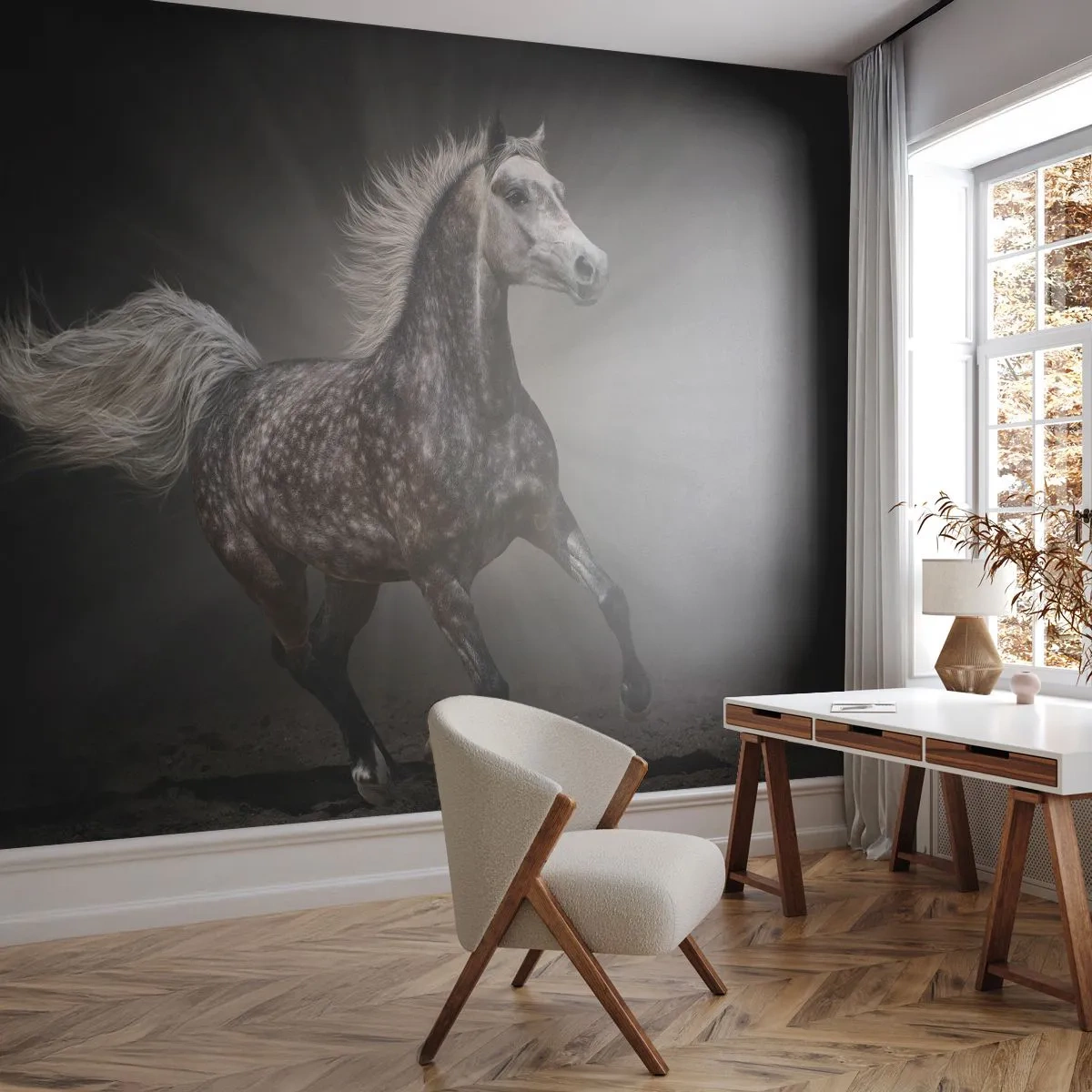Papier Peint Photo Standard Eco - Le gris est beau - Animaux, cheval arabe, Nature - 400x280 cm