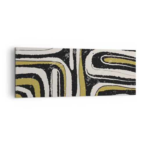 Impression sur toile - Image sur toile - Motif abstrait en noir, blanc et or - 140x50cm - Composition : routes et ruelles - Décoration murale moderne pour le salon et la chambre ARTTOR