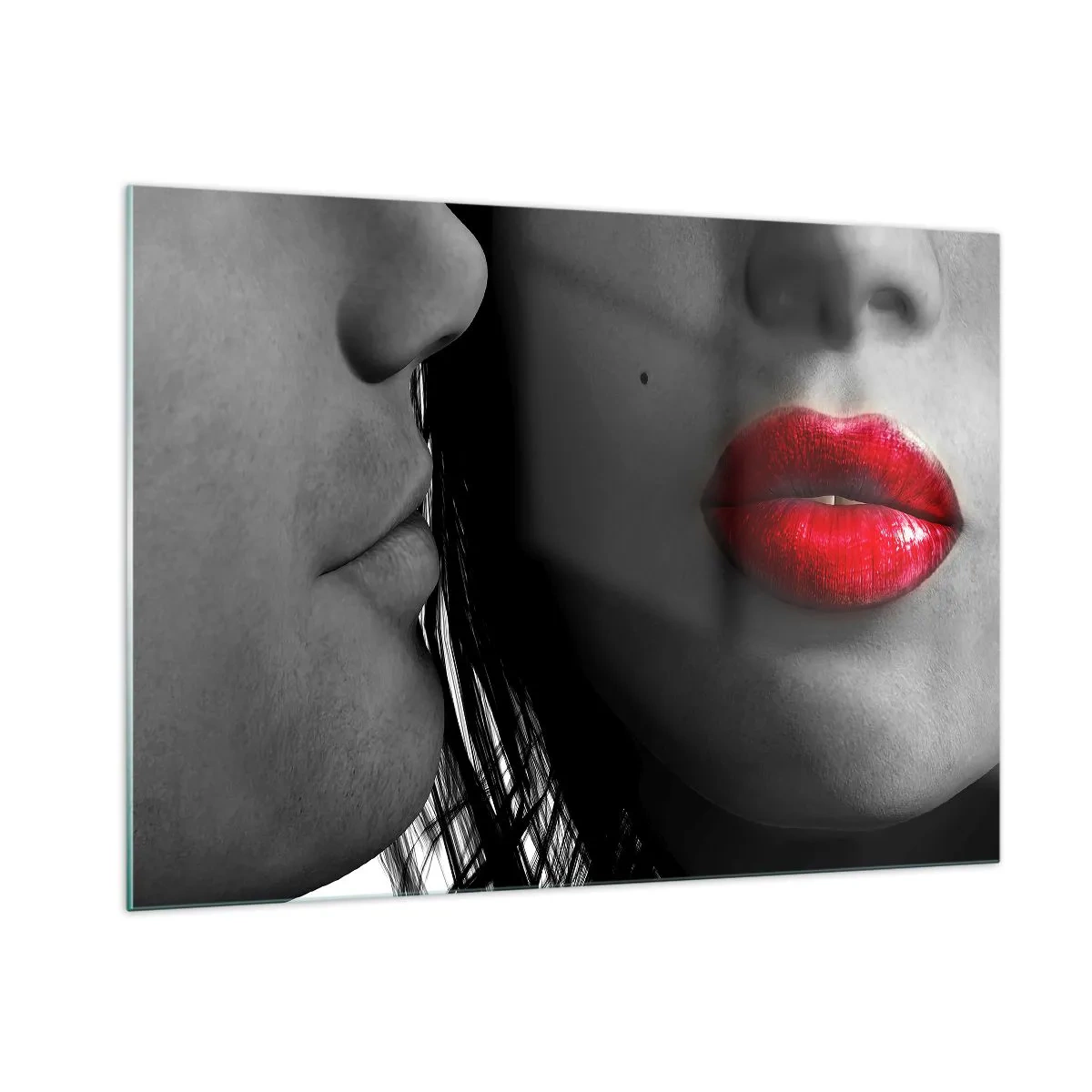 Impression sur verre - Image sur verre - Des lèvres sensuelles dans une photo contrastée - 100x70cm - Face à face - Décoration murale moderne pour le salon et la chambre ARTTOR