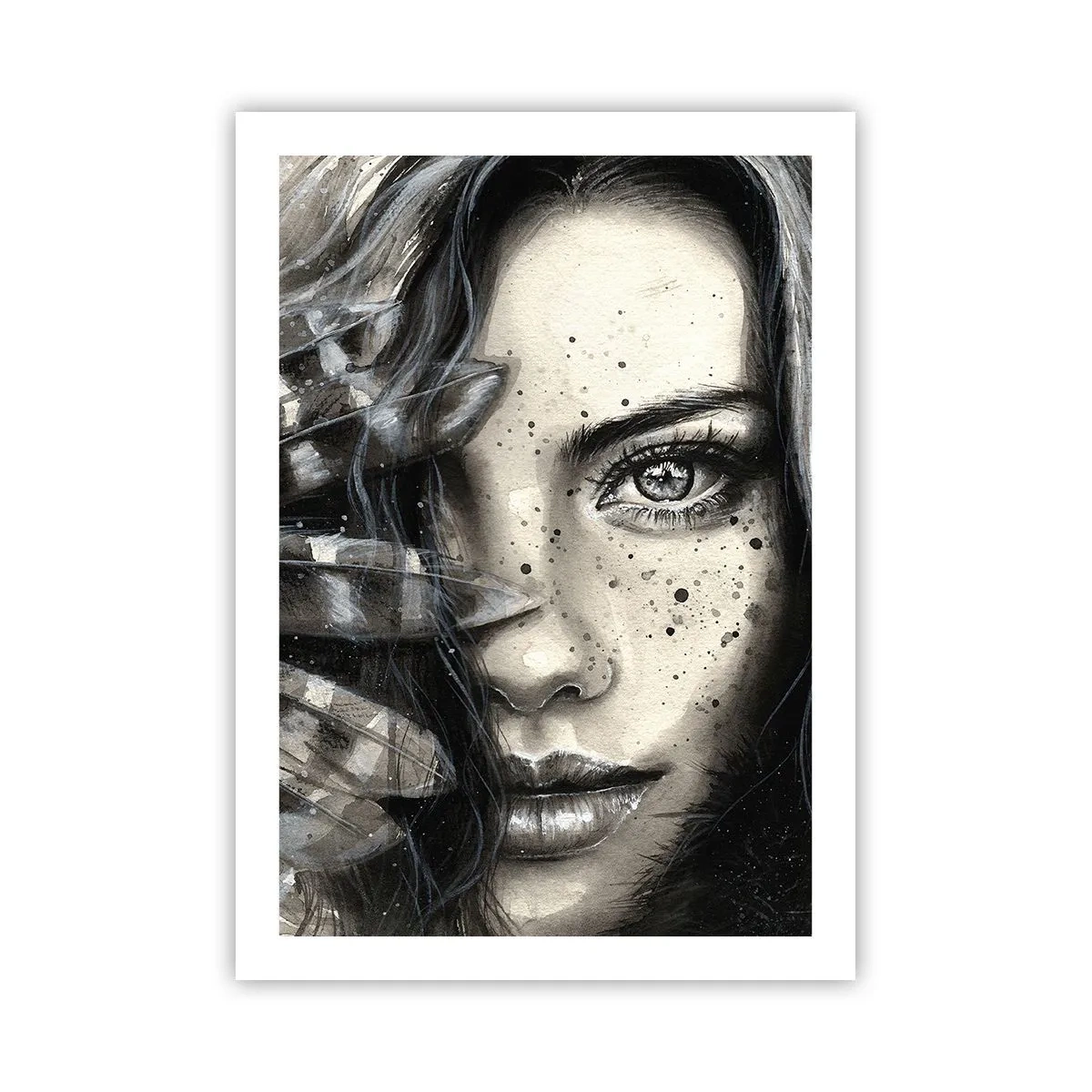 Affiche - Poster - Portrait d'une femme dans un style monochrome - 50x70cm - Beauté sauvage - Décoration murale moderne pour le salon et la chambre ARTTOR